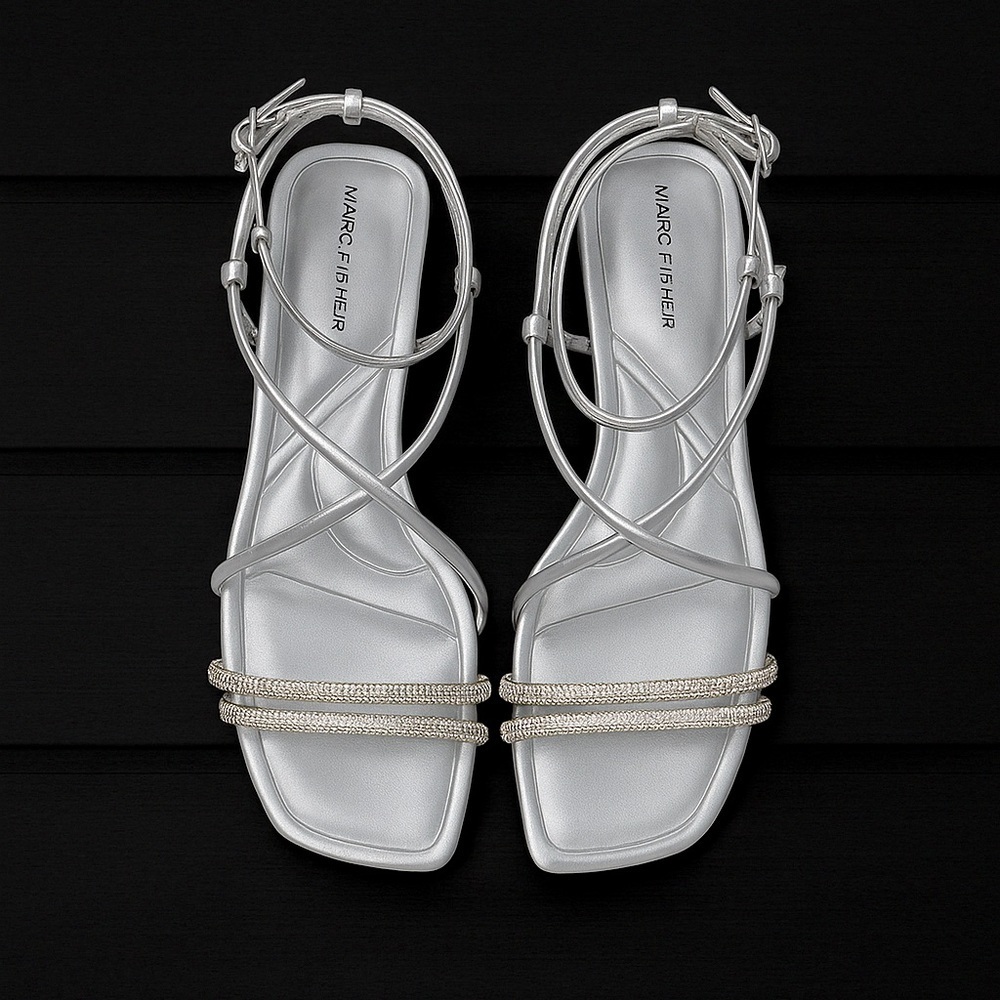 Marc Fisher Silver Rhinestone Strappy Sandals Sz 8M NWOT